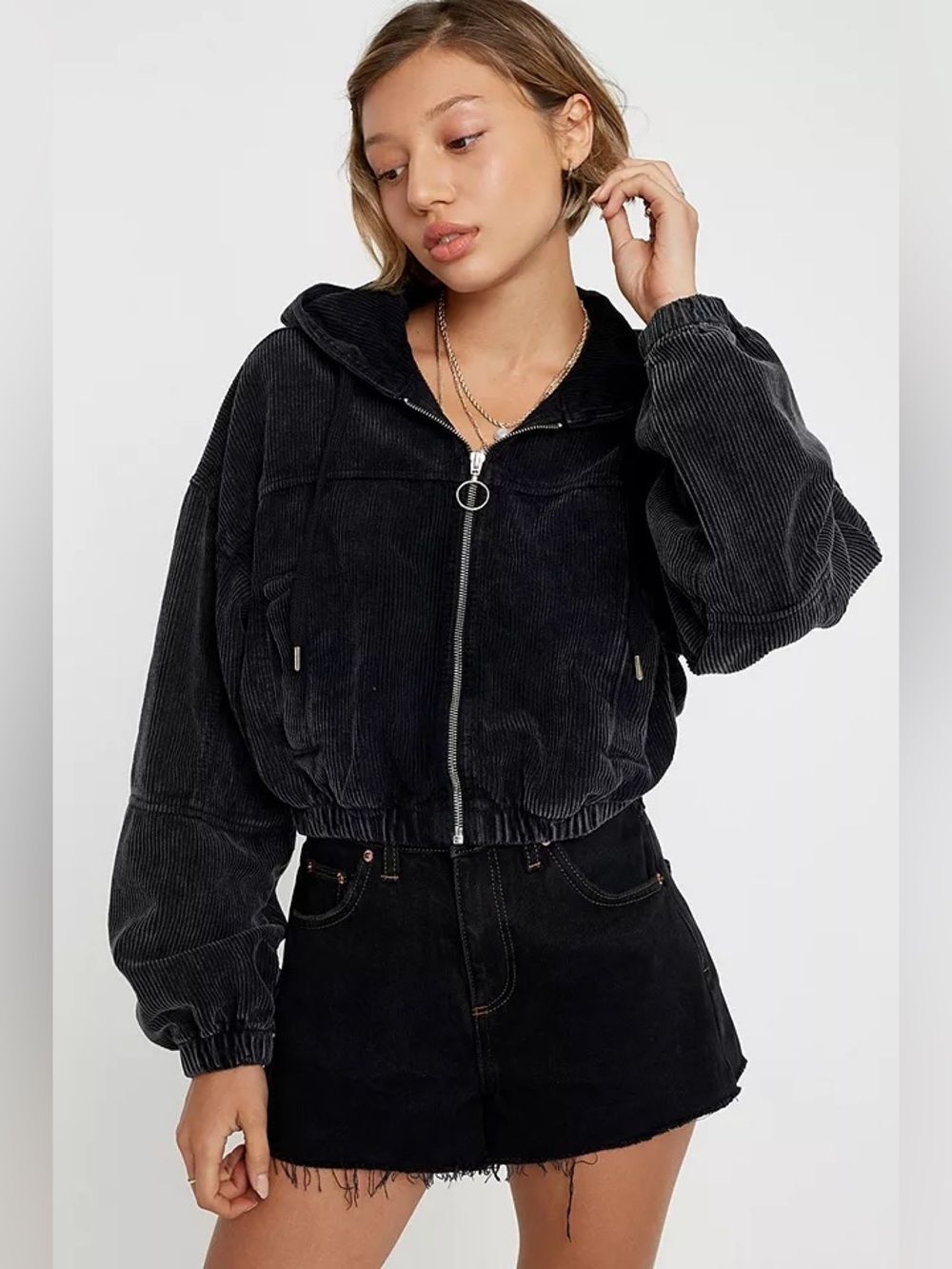 Urban Outfitters BDG Acid Wash Corduroy Crop Hooded Jacket Sz M Casual